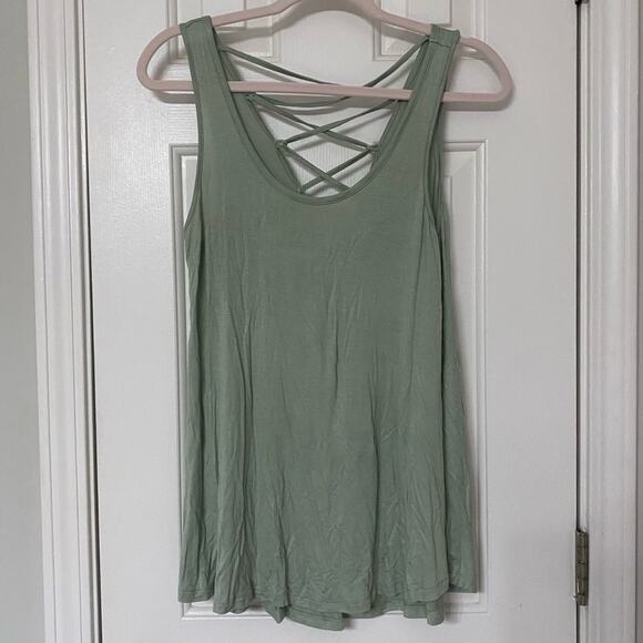HIPPIE ROSE • Sage Green Cross Back Tank Top - Picture 2 of 5